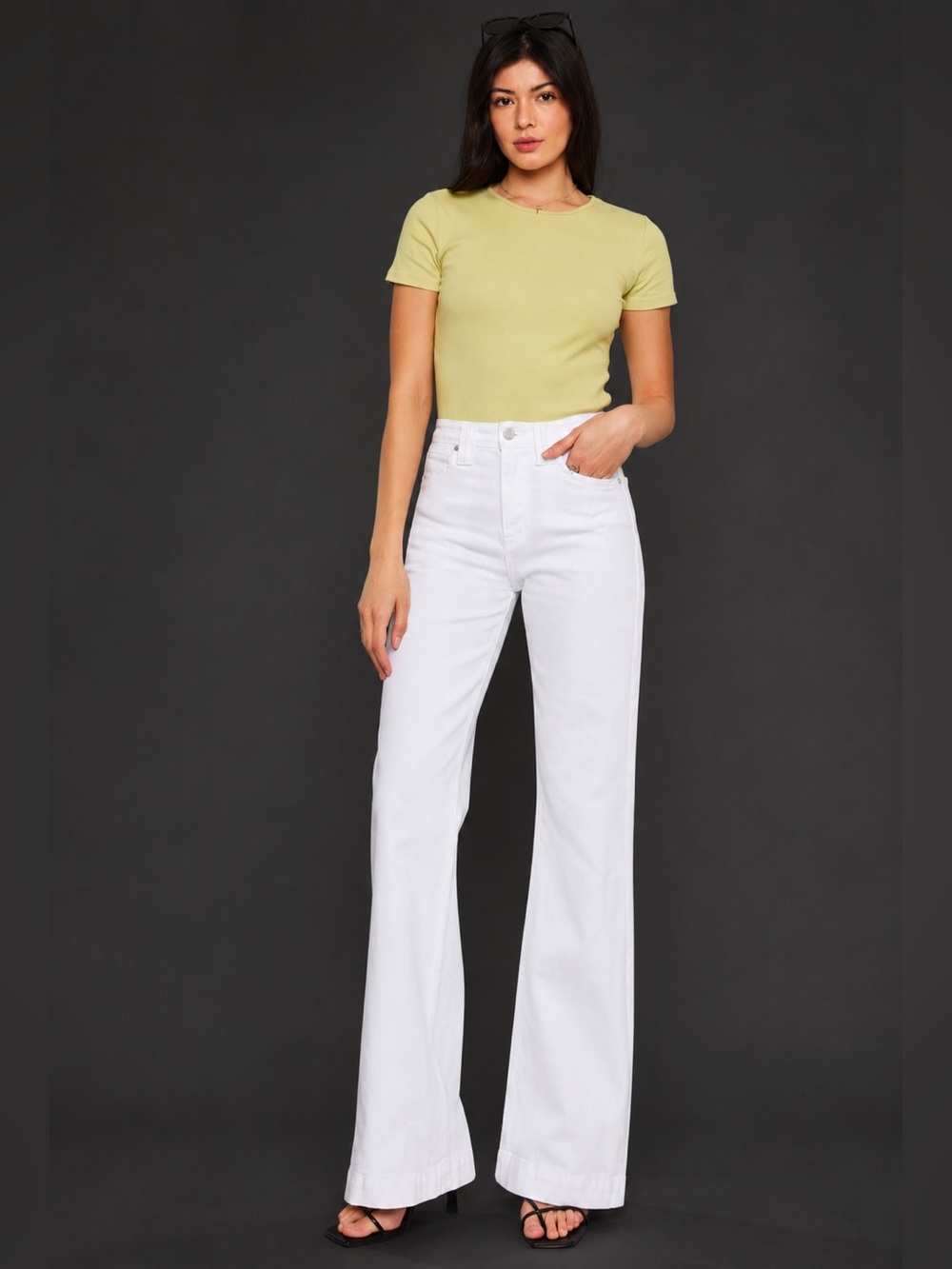 Kancan White High Rise Wide Flare Jeans